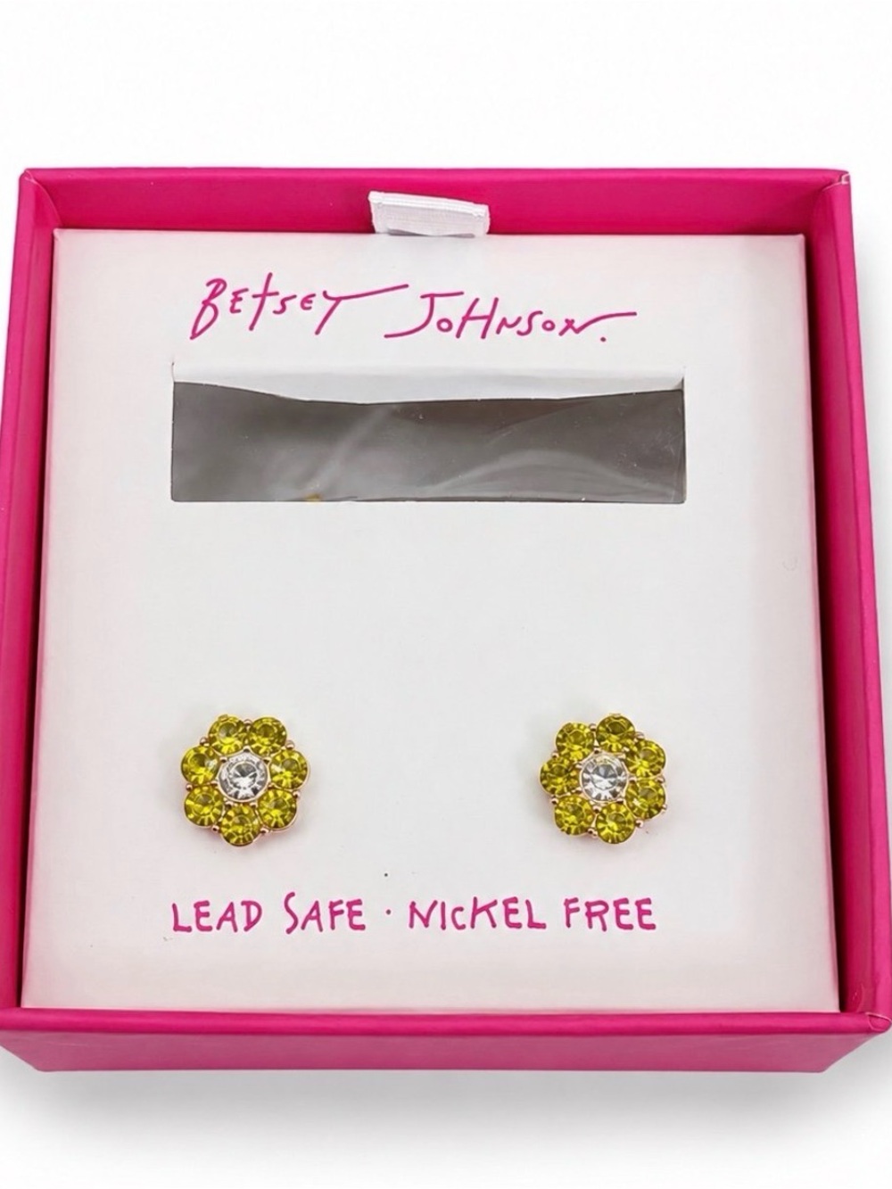 authentic Betsey Johnson flower cluster earrings with Crystals and a Rhinestone